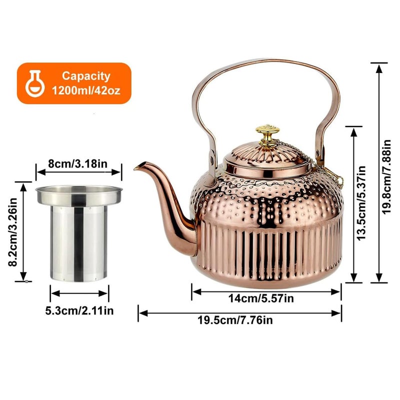 SANQIAHOME Antique 1.4L (45 Oz) Stainless Steel Teapot with Infuser Copper - Image 3