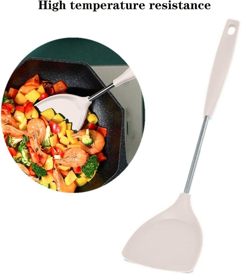 FS COOL FS COOL Karchi for Cooking Silicone Spaghetti Fork Non Stick Rice Spoon Skimmer Slotted Spoon Spatula Stand Soup Ladle Slotted Spoon Pasta Server Scooper Spatula Set of 5 Cream  - Image 5