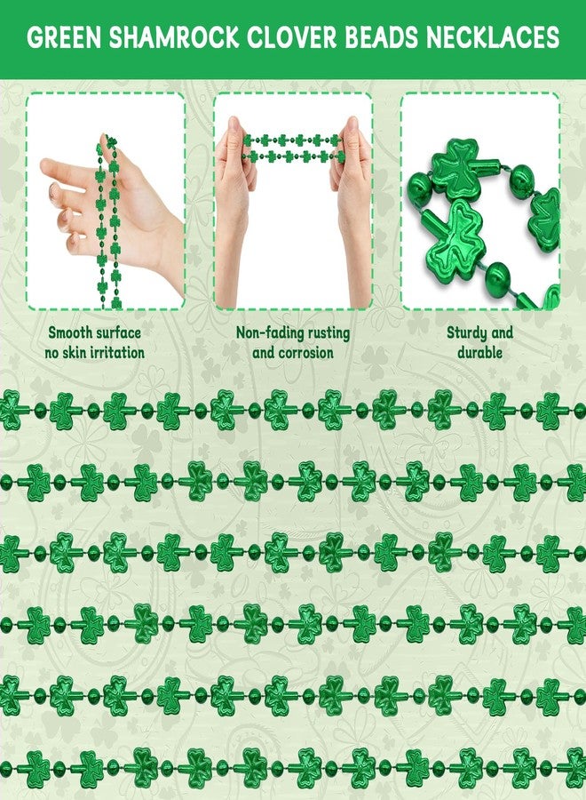 Kreyfer 12 Pcs 33" Green Shamrock Bead Necklaces Bulk - Lucky Clover-Shaped Plastic Beads Necklaces Bundle for St. Patrick's Day Celebrations, Parade Accessories, and Irish-Themed Party Favors - Image 3