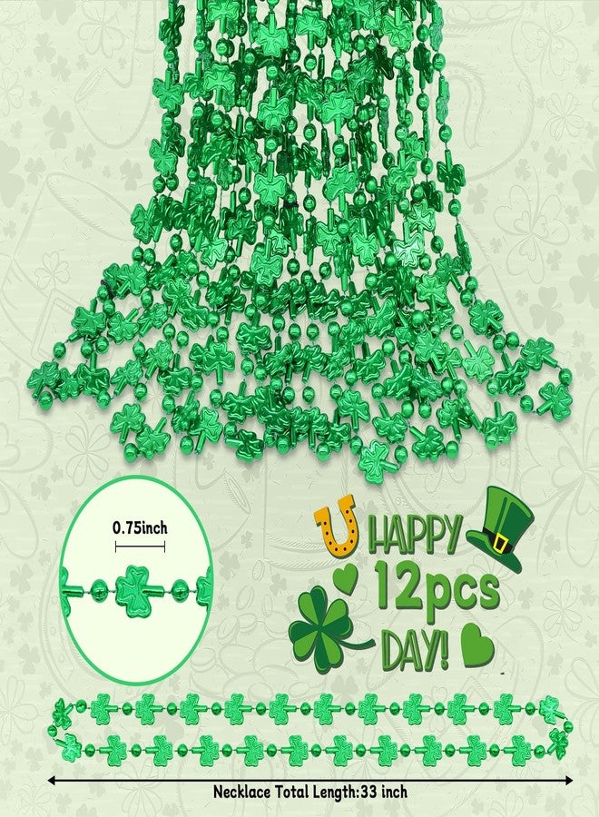Kreyfer 12 Pcs 33" Green Shamrock Bead Necklaces Bulk - Lucky Clover-Shaped Plastic Beads Necklaces Bundle for St. Patrick's Day Celebrations, Parade Accessories, and Irish-Themed Party Favors - Image 2