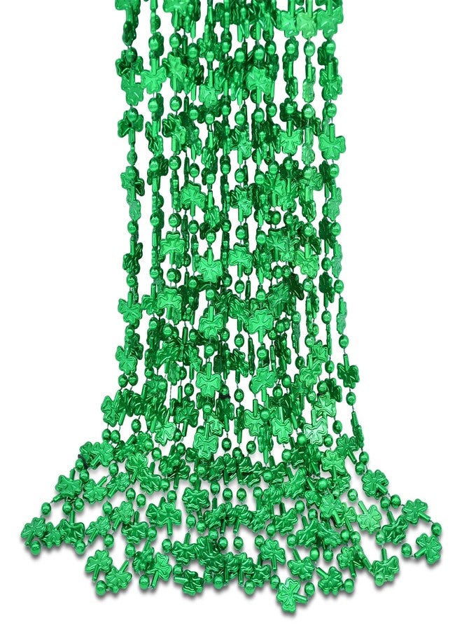 Kreyfer 12 Pcs 33" Green Shamrock Bead Necklaces Bulk - Lucky Clover-Shaped Plastic Beads Necklaces Bundle for St. Patrick's Day Celebrations, Parade Accessories, and Irish-Themed Party Favors - Image 1