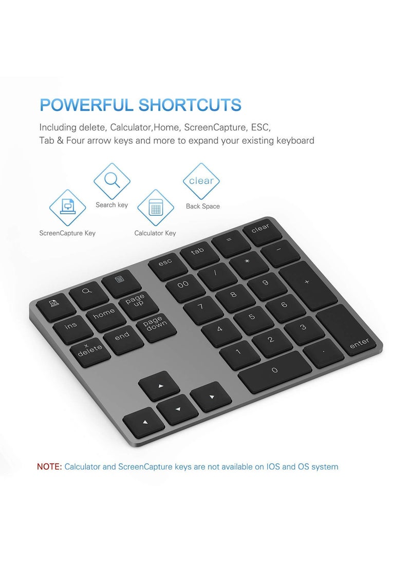 Lekvey Bluetooth Number Pad, Lekvey Aluminum Rechargeable Wireless Numeric Keypad Slim 34-Keys External Numpad Keyboard Data Entry Compatible for Macbook, MacBook Air/Pro, iMac Windows Laptop Surface Pro etc  - Image 4