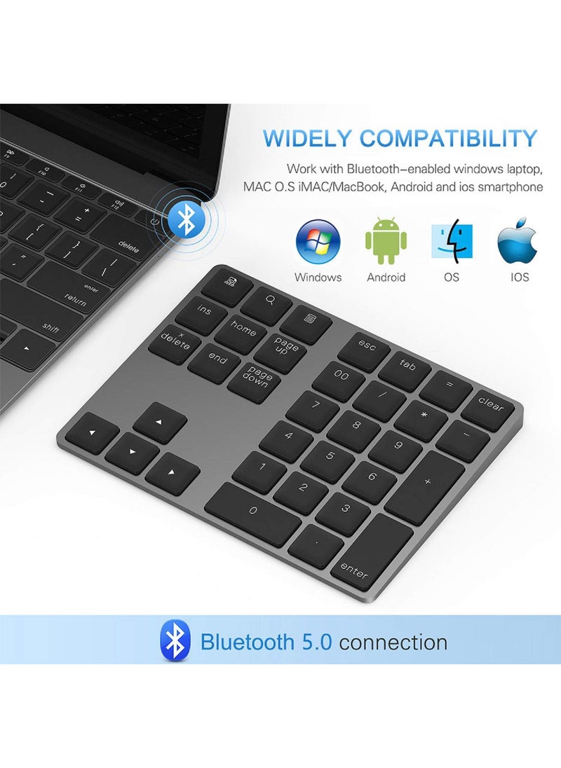 Lekvey Bluetooth Number Pad, Lekvey Aluminum Rechargeable Wireless Numeric Keypad Slim 34-Keys External Numpad Keyboard Data Entry Compatible for Macbook, MacBook Air/Pro, iMac Windows Laptop Surface Pro etc  - Image 2