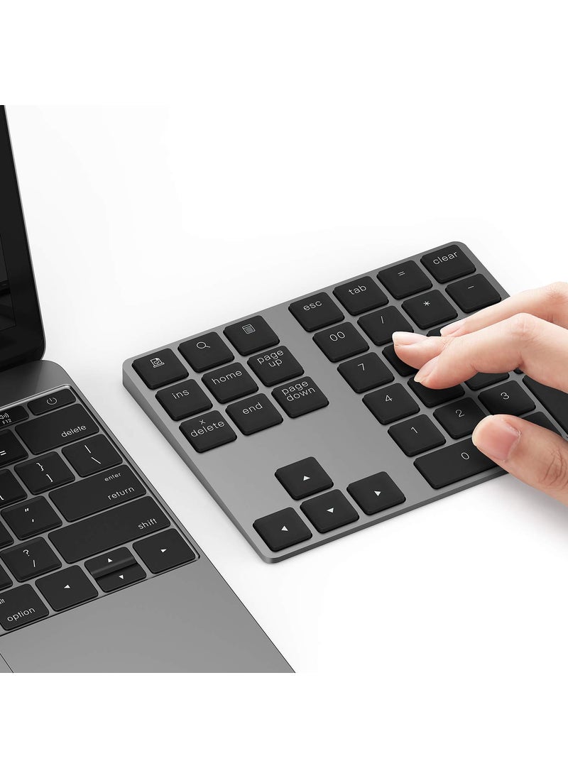 Lekvey Bluetooth Number Pad, Lekvey Aluminum Rechargeable Wireless Numeric Keypad Slim 34-Keys External Numpad Keyboard Data Entry Compatible for Macbook, MacBook Air/Pro, iMac Windows Laptop Surface Pro etc  - Image 1