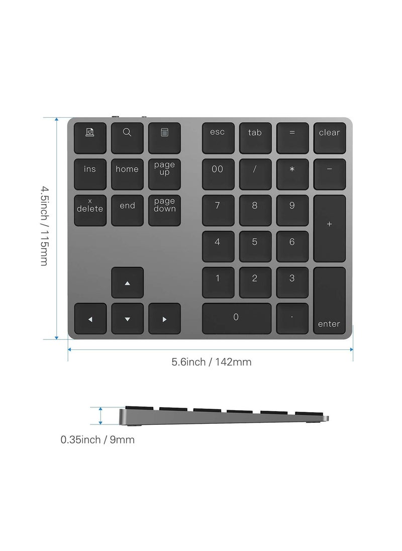 Bluetooth Number Pad, Lekvey Aluminum Rechargeable Wireless Numeric Keypad Slim 34-Keys External Numpad Keyboard Data Entry Compatible for Macbook, MacBook Air/Pro, iMac Windows Laptop Surface Pro etc
