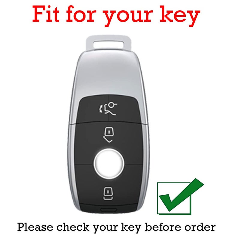 KUNIO Car Key Fob Cover Fit for Mercedes Benz A S Class CLA GLK Key Protective Cover Keychain Leather Metal Key Holder 3 Buttons Pink, Pink - Image 2