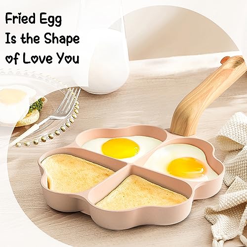 Caannasweis Egg Omelette Pan, 4-Cup Nonstick Granite Omelette Skillet Breakfast Frying Pan Egg Cooker Suitable for Gas Stove & Induction Cookware, PFOA PFOS Free, Pink Heart Shaped - Image 4