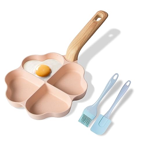 Caannasweis Egg Omelette Pan, 4-Cup Nonstick Granite Omelette Skillet Breakfast Frying Pan Egg Cooker Suitable for Gas Stove & Induction Cookware, PFOA PFOS Free, Pink Heart Shaped - Image 1
