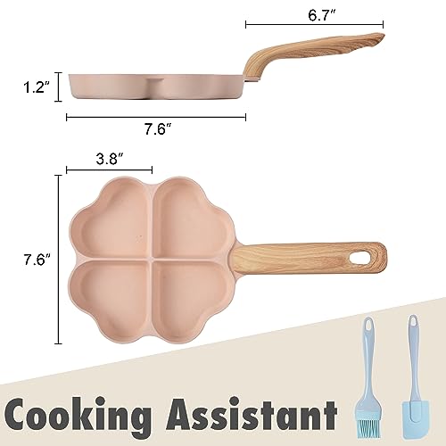 Caannasweis Egg Omelette Pan, 4-Cup Nonstick Granite Omelette Skillet Breakfast Frying Pan Egg Cooker Suitable for Gas Stove & Induction Cookware, PFOA PFOS Free, Pink Heart Shaped - Image 2