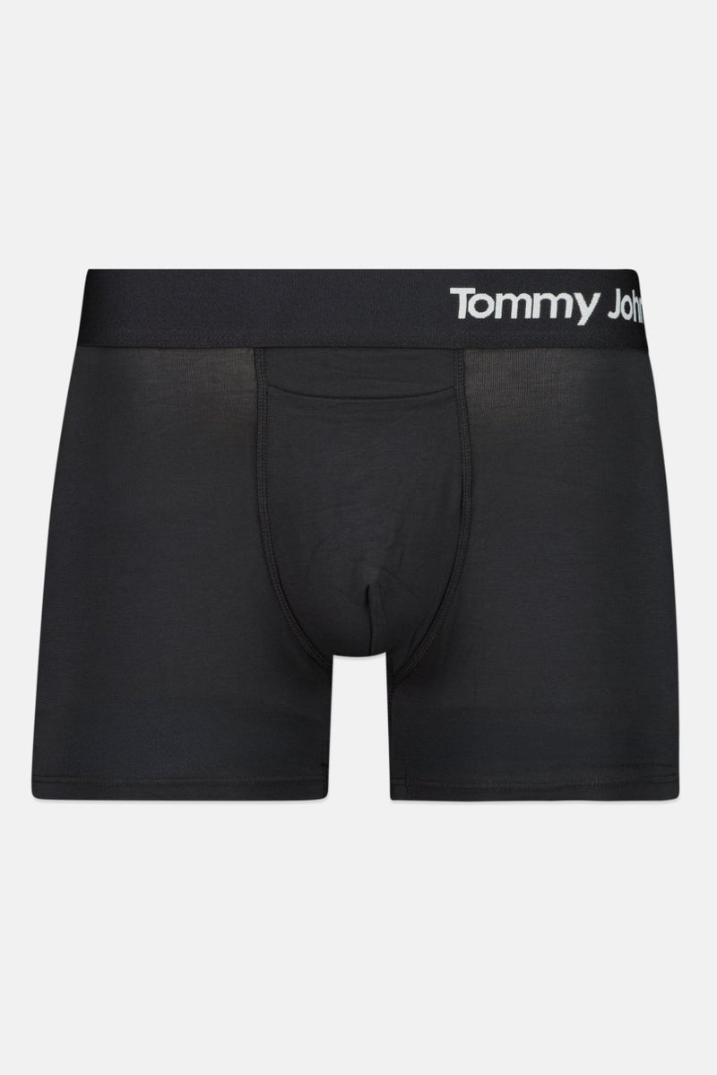 Tommy John Men 2 Pieces 6 Inseam Brand Logo Boxer Briefs, Black - Image 3