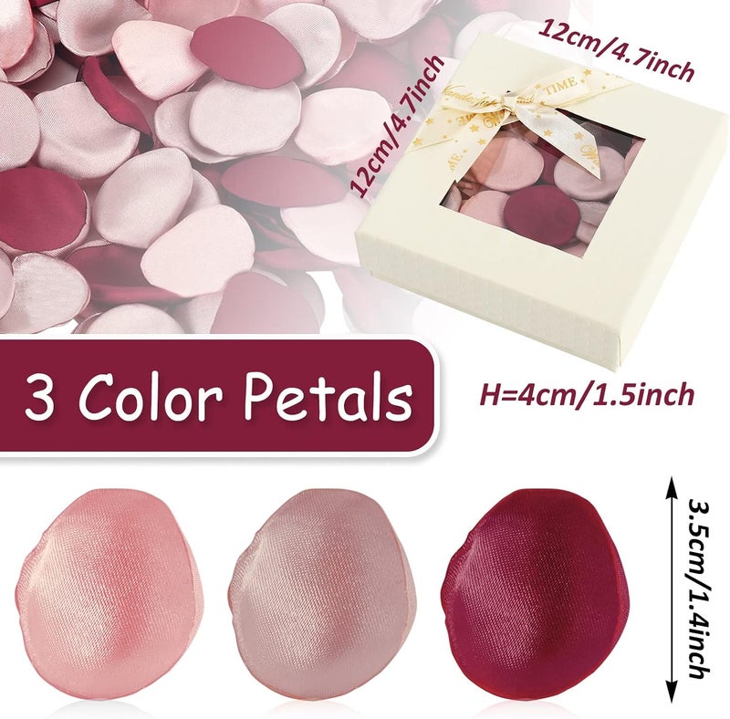Whaline 300Pcs Silk Rose Petals Burgundy Maroon Flower Petals with Gift Box Artificial Scatter Flowers for Bridal Shower Romantic Night Wedding Aisle Table Centerpieces Reception Tables Decorations - Image 2