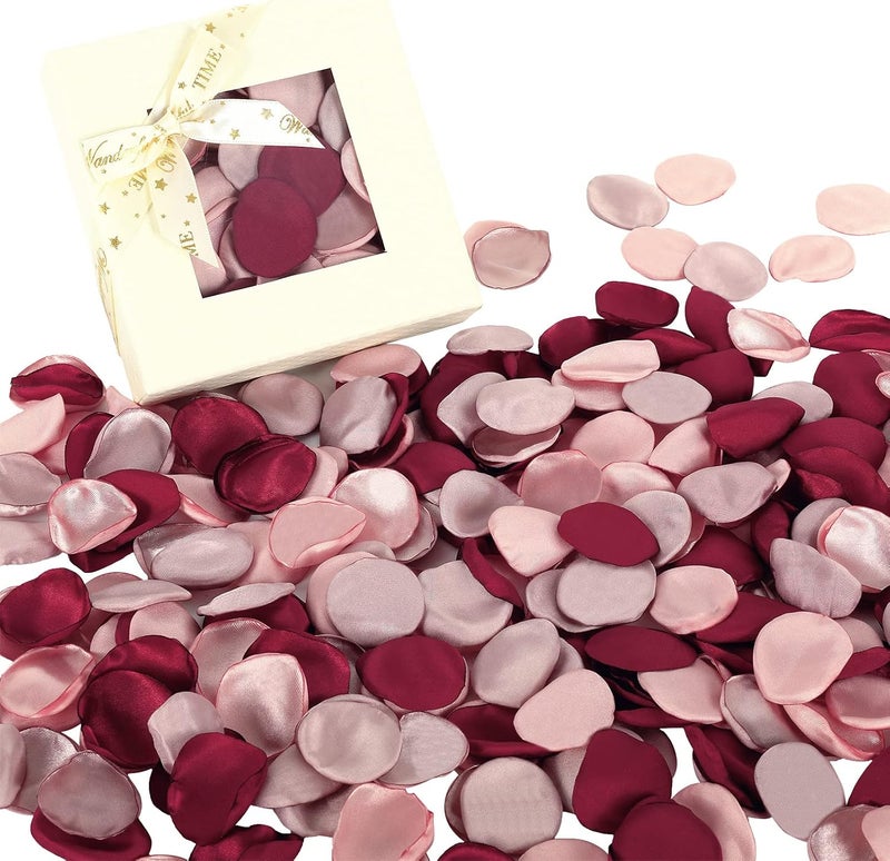 Whaline 300Pcs Silk Rose Petals Burgundy Maroon Flower Petals with Gift Box Artificial Scatter Flowers for Bridal Shower Romantic Night Wedding Aisle Table Centerpieces Reception Tables Decorations - Image 1