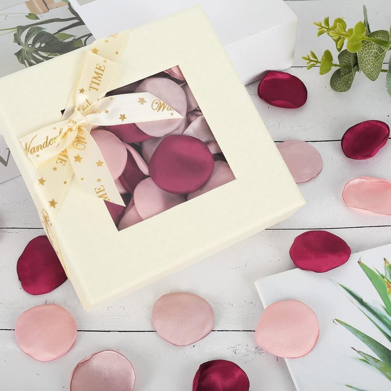 Whaline 300Pcs Silk Rose Petals Burgundy Maroon Flower Petals with Gift Box Artificial Scatter Flowers for Bridal Shower Romantic Night Wedding Aisle Table Centerpieces Reception Tables Decorations - Image 4