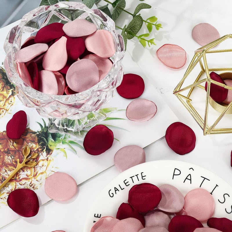 Whaline 300Pcs Silk Rose Petals Burgundy Maroon Flower Petals with Gift Box Artificial Scatter Flowers for Bridal Shower Romantic Night Wedding Aisle Table Centerpieces Reception Tables Decorations - Image 3