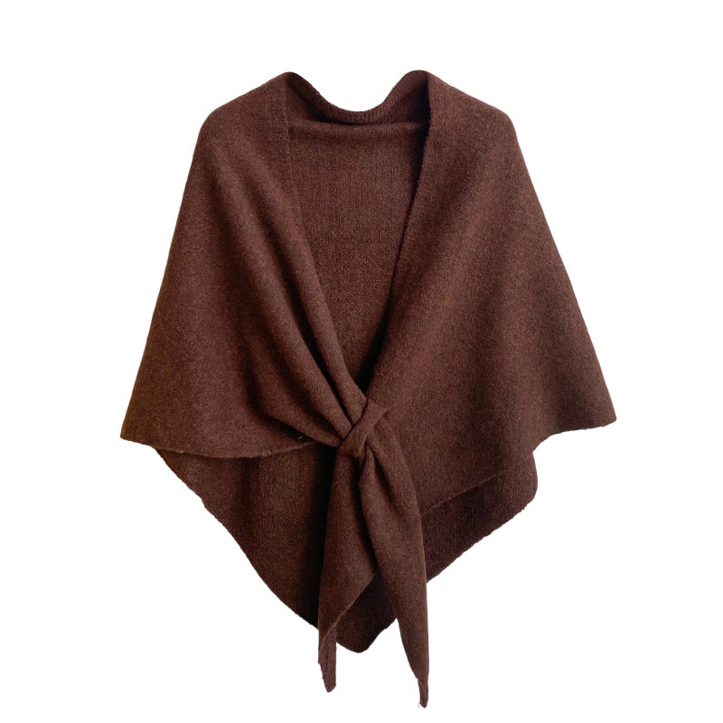 XRTBMN Pashmina Shawl Wraps for Women Knitted Shawls Scarf Solid Color Lightweight Poncho Wrap Tops Fall Winter Clothing (Brown, One Size) - Image 1