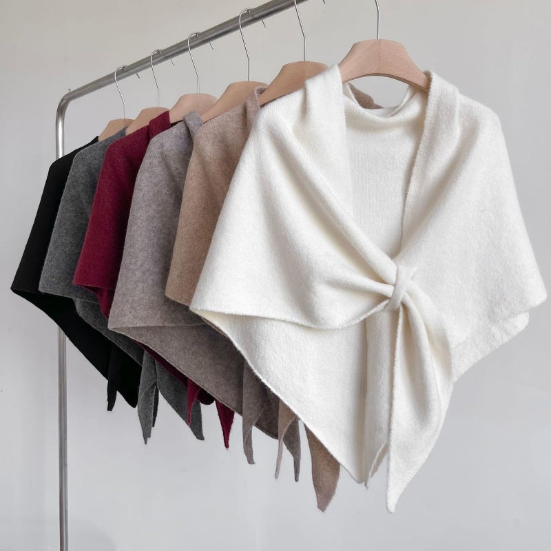 XRTBMN Pashmina Shawl Wraps for Women Knitted Shawls Scarf Solid Color Lightweight Poncho Wrap Tops Fall Winter Clothing (Brown, One Size) - Image 3