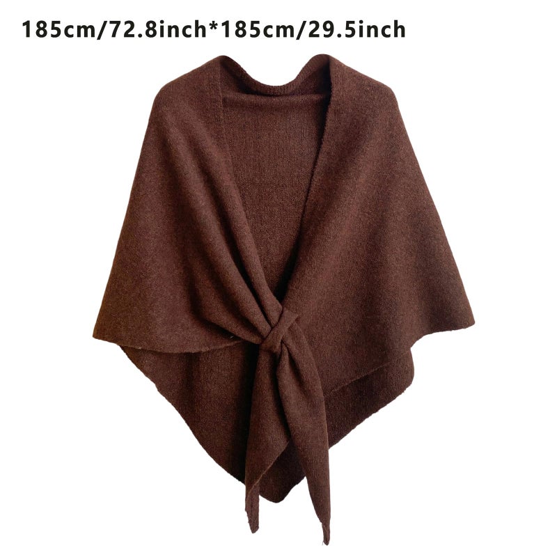 XRTBMN Pashmina Shawl Wraps for Women Knitted Shawls Scarf Solid Color Lightweight Poncho Wrap Tops Fall Winter Clothing (Brown, One Size) - Image 5