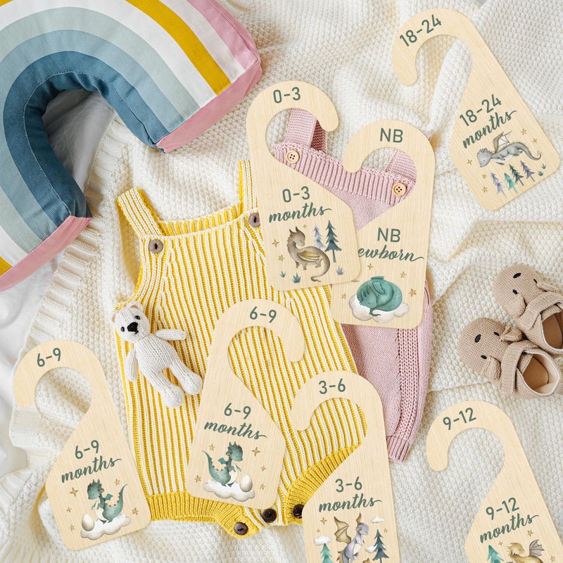 R HORSE Wooden Baby Closet Dividers - 8Pcs Dragon Baby Closet Organizer, Double-Sided Newborn Clothes Size Hanger Dividers, Nursery Decor Birthday Gift for Boy Girl (0-24 Months) - Image 5