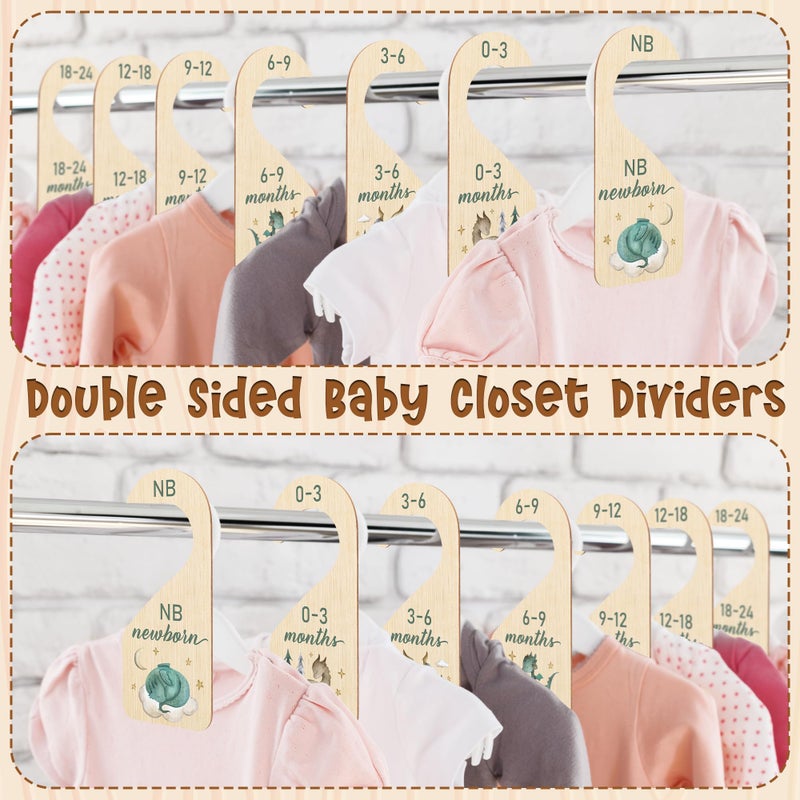 R HORSE Wooden Baby Closet Dividers - 8Pcs Dragon Baby Closet Organizer, Double-Sided Newborn Clothes Size Hanger Dividers, Nursery Decor Birthday Gift for Boy Girl (0-24 Months) - Image 3