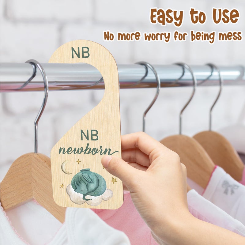 R HORSE Wooden Baby Closet Dividers - 8Pcs Dragon Baby Closet Organizer, Double-Sided Newborn Clothes Size Hanger Dividers, Nursery Decor Birthday Gift for Boy Girl (0-24 Months) - Image 4