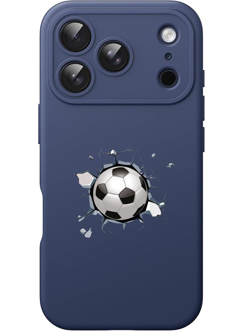 Theodor Protective Slim Fit Case Liquid Silicone Cover with Full Body Protection Anti-Scratch Shockproof Case For Apple iPhone 17 Pro Max (Blue) Football - Image 1