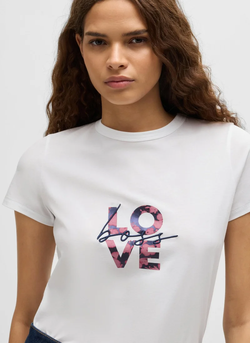 بوس Cotton-jersey T-shirt with seasonal logo artwork