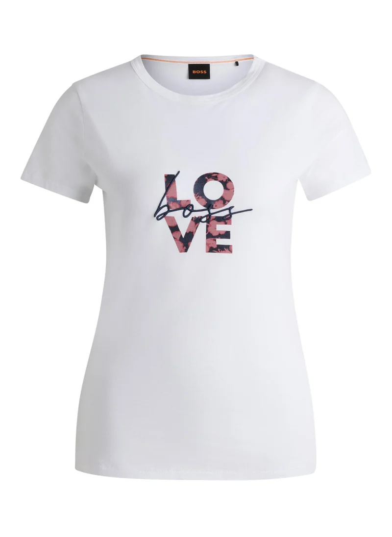 بوس Cotton-jersey T-shirt with seasonal logo artwork