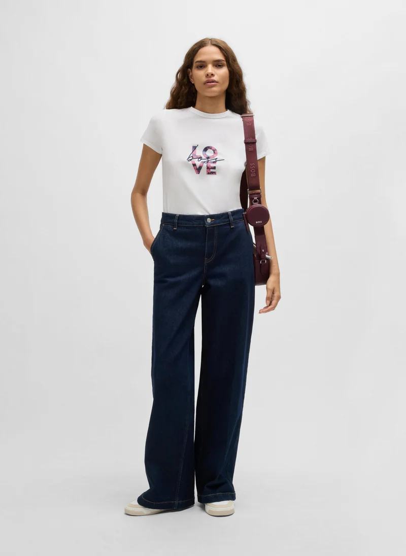 بوس Cotton-jersey T-shirt with seasonal logo artwork