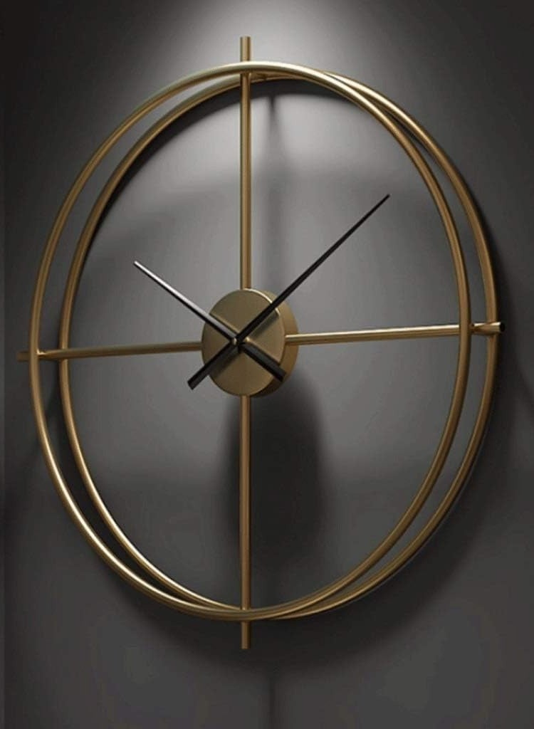 Decorhills Decorhills Silent Double Ring Metal Wall Clock with Black Pointer, Battery Operated Nordic Creative Home Hanging Clock, Indoor Decor Art Clock for Living Room, Bedroom, Golden  - Image 2