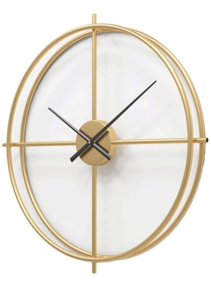 Decorhills Decorhills Silent Double Ring Metal Wall Clock with Black Pointer, Battery Operated Nordic Creative Home Hanging Clock, Indoor Decor Art Clock for Living Room, Bedroom, Golden  - Image 1