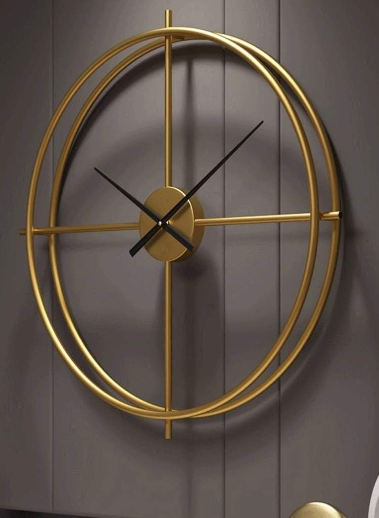 Decorhills Decorhills Silent Double Ring Metal Wall Clock with Black Pointer, Battery Operated Nordic Creative Home Hanging Clock, Indoor Decor Art Clock for Living Room, Bedroom, Golden  - Image 3