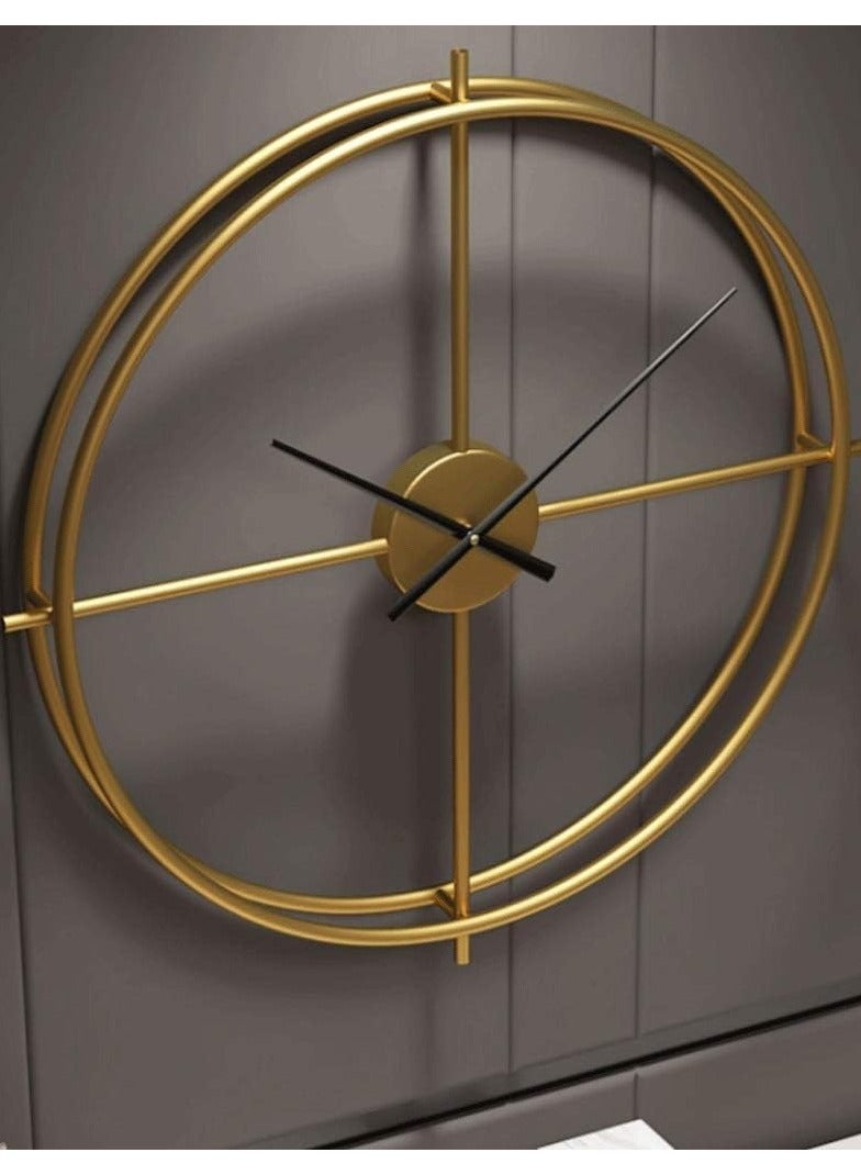 Decorhills Decorhills Silent Double Ring Metal Wall Clock with Black Pointer, Battery Operated Nordic Creative Home Hanging Clock, Indoor Decor Art Clock for Living Room, Bedroom, Golden  - Image 4