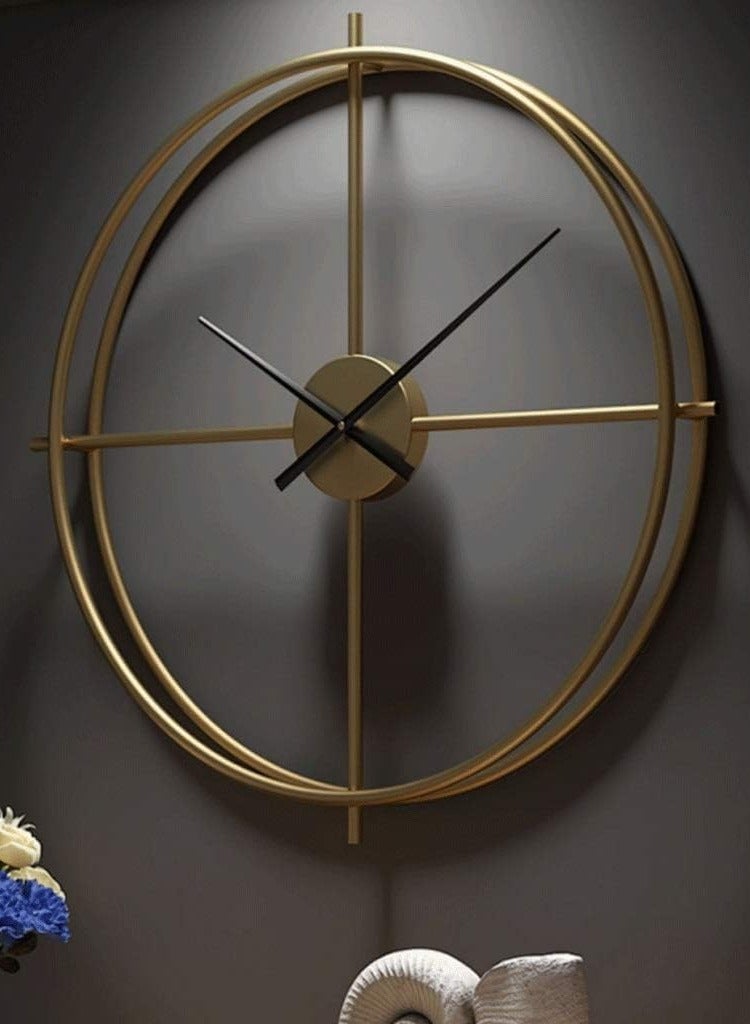 Decorhills Decorhills Silent Double Ring Metal Wall Clock with Black Pointer, Battery Operated Nordic Creative Home Hanging Clock, Indoor Decor Art Clock for Living Room, Bedroom, Golden  - Image 5