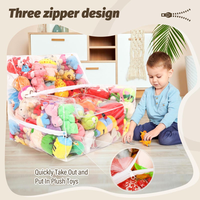 JFNoraiva 25-inch Clear Bean Bag Chair Cover (No Filler) for Stuffed Animal Storage, 3 Hidden Zippers Toy Organizer, Transparent Material, Plush Storage Toys DIY - Image 2