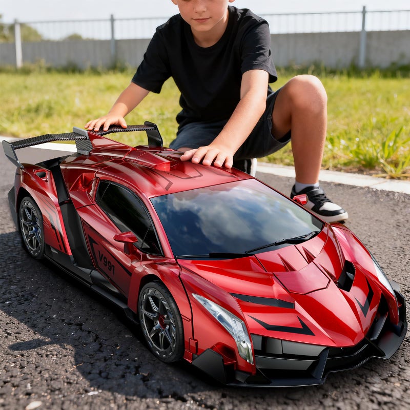 Veeniix V991 2in1 Transform Robot RC Car 110 Large Transform Toys Remote Control Car with Gesture Sensing OneKey Deformation LED Lights Sound Effects Cool Toy Gift for Boys and Girls 46 7 8 9Red - Image 2