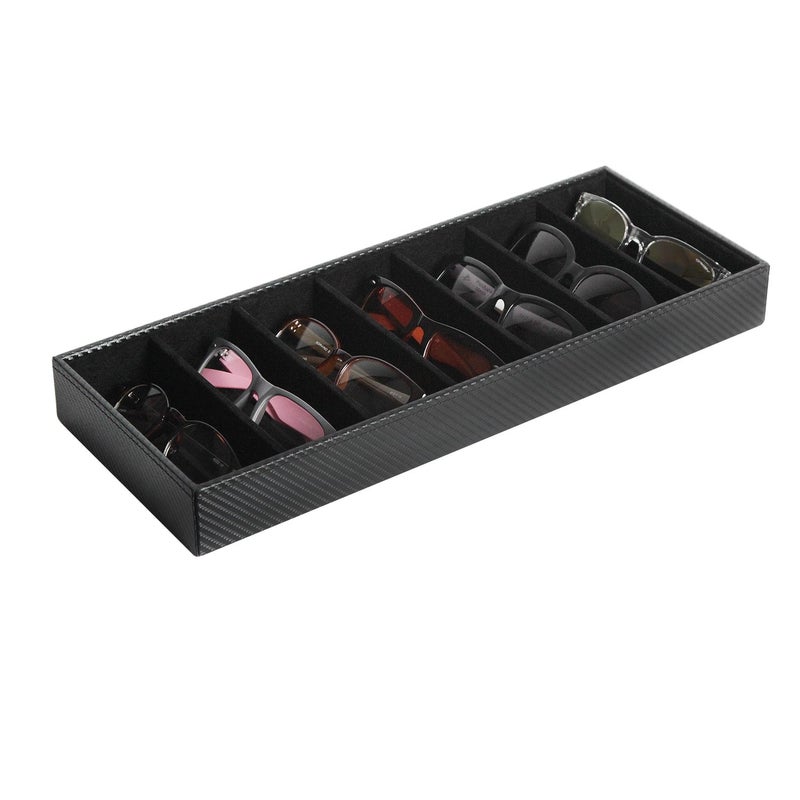 J JACKCUBE DESIGN JackCubeDesign 7 Compartments Sunglasses Organizer, Leather Eyelgass Storage Tray Box for Table Desk Drawer (Carbon Design Black, 17.4 x 6.7 x 1.97) - MK378A - Image 2