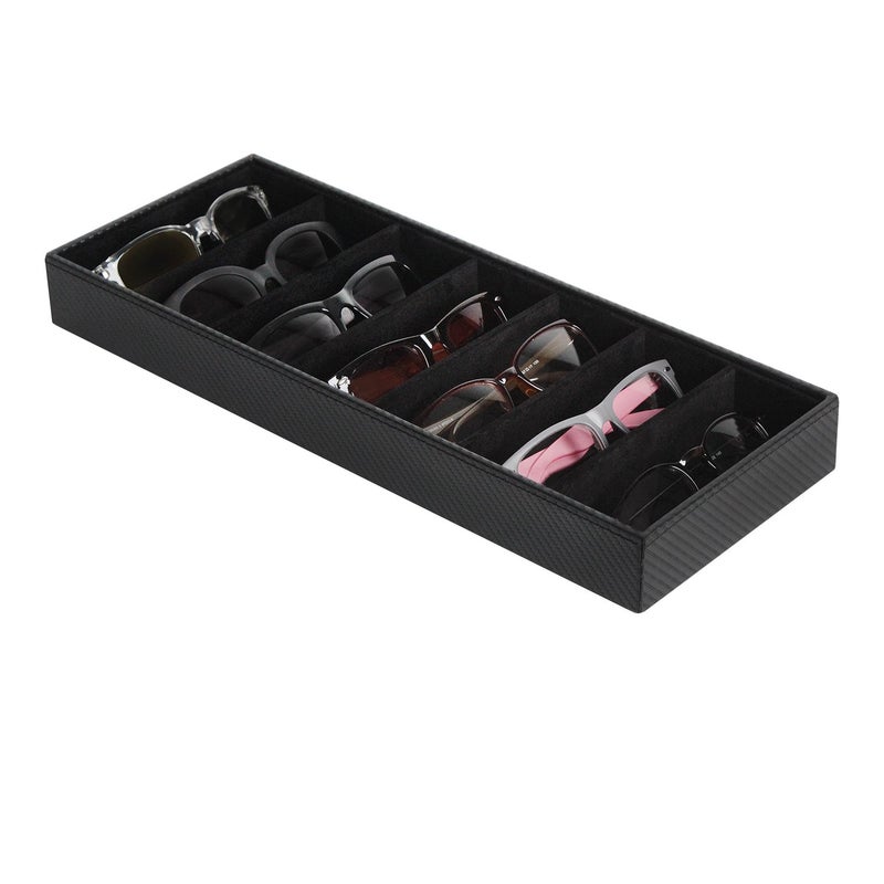 J JACKCUBE DESIGN JackCubeDesign 7 Compartments Sunglasses Organizer, Leather Eyelgass Storage Tray Box for Table Desk Drawer (Carbon Design Black, 17.4 x 6.7 x 1.97) - MK378A - Image 3