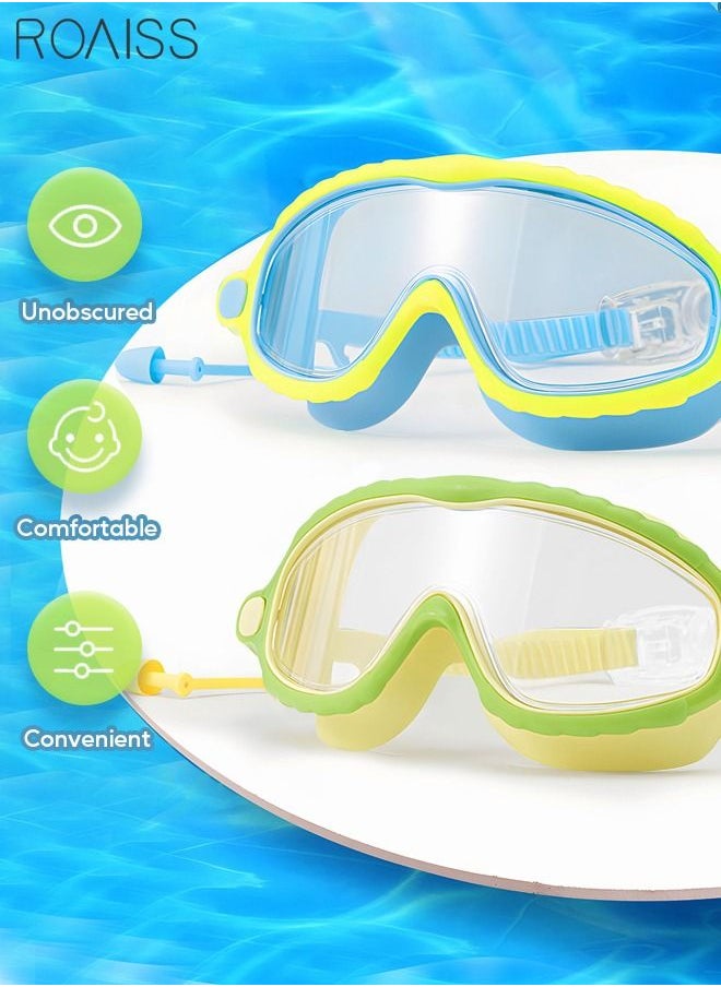roaiss 2 Pack Kids Swim Goggles for Child Teen Age 4-14 Kids Goggles for Swimming Adjustable Strap with Earplugs No Leaking Anti-Fog Waterproof  - Image 1