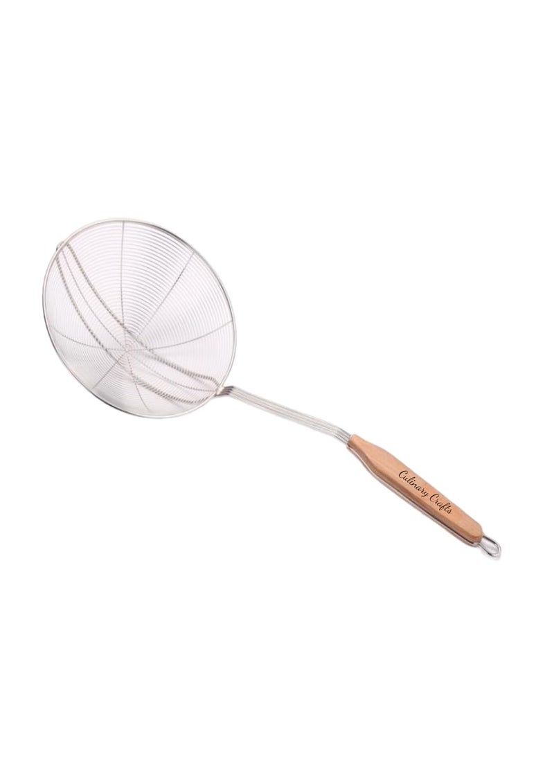 CULINARY CRAFTS Culinary Craft Professional Heavy Duty Stainless Steel Deep Fry Net Spoon Oil Strainer with Exquisite Wooden Handle Jhara 16 CMs  - Image 1