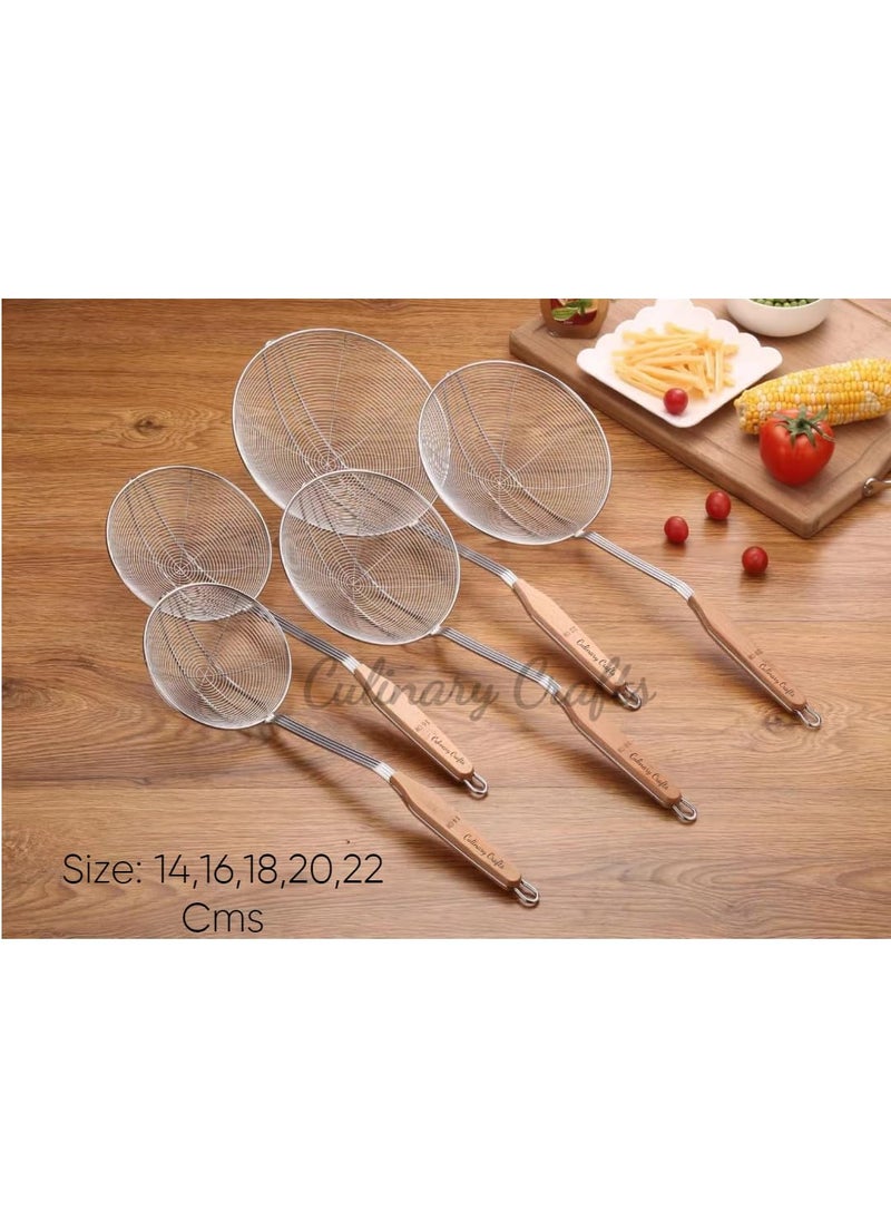 CULINARY CRAFTS Culinary Craft Professional Heavy Duty Stainless Steel Deep Fry Net Spoon Oil Strainer with Exquisite Wooden Handle Jhara 16 CMs  - Image 2