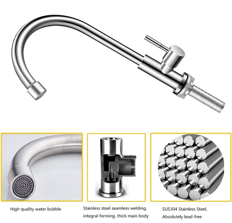 Gonabos Cold Water Faucet Only,Single Handle Single Hole Cold Water Kitchen Faucet Brushed Nickel Stainless Steel Cold Faucet for Kitchen.Outdoor(Stainless Steel nut, 2.6” Threaded Rod,) - Image 2