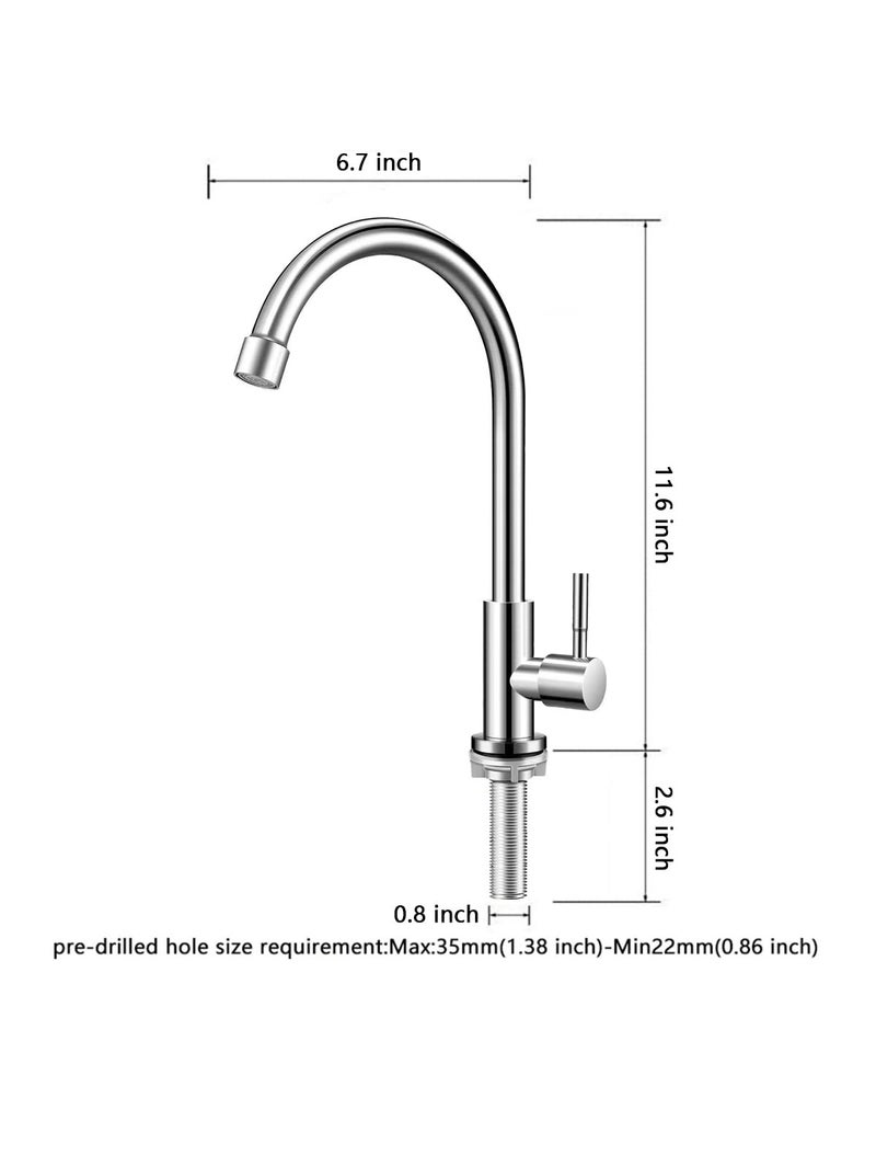 Gonabos Cold Water Faucet Only,Single Handle Single Hole Cold Water Kitchen Faucet Brushed Nickel Stainless Steel Cold Faucet for Kitchen.Outdoor(Stainless Steel nut, 2.6” Threaded Rod,) - Image 3