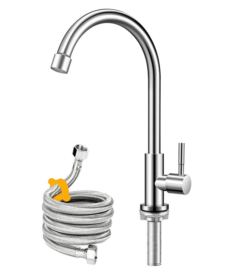 Gonabos Cold Water Faucet Only,Single Handle Single Hole Cold Water Kitchen Faucet Brushed Nickel Stainless Steel Cold Faucet for Kitchen.Outdoor(Stainless Steel nut, 2.6” Threaded Rod,) - Image 5