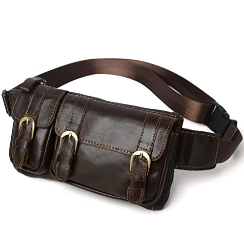 KPYWZER Vintage Leather Waist Bag Fanny Pack for Men Women Hip Bum Bag Belt Slim Cell Phone Purse Wallet Vintage Retro Crossbody Sling Pouch Brown - Image 1