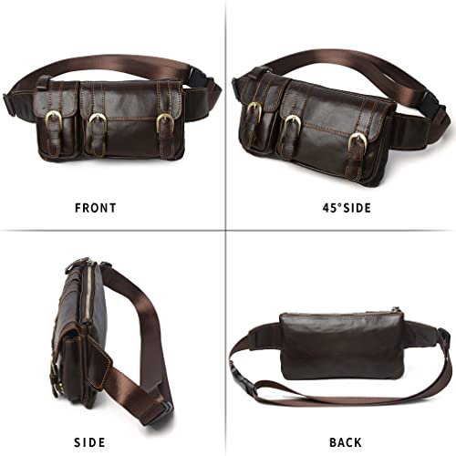 KPYWZER Vintage Leather Waist Bag Fanny Pack for Men Women Hip Bum Bag Belt Slim Cell Phone Purse Wallet Vintage Retro Crossbody Sling Pouch Brown - Image 2