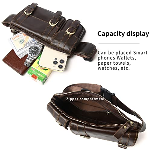 KPYWZER Vintage Leather Waist Bag Fanny Pack for Men Women Hip Bum Bag Belt Slim Cell Phone Purse Wallet Vintage Retro Crossbody Sling Pouch Brown - Image 4