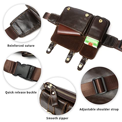 KPYWZER Vintage Leather Waist Bag Fanny Pack for Men Women Hip Bum Bag Belt Slim Cell Phone Purse Wallet Vintage Retro Crossbody Sling Pouch Brown - Image 3
