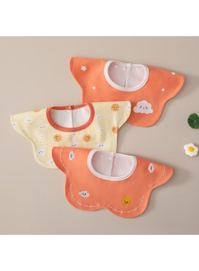 3-Pack Infant Bibs - 360° Rotatable Waterproof Cotton Drool Bibs for Newborns, Anti-Spit Milk Essentials with Petal Design - Image 1