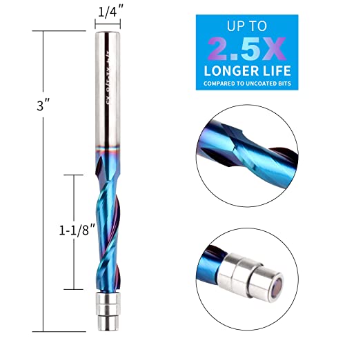 EANOSIC 5PCS Upcut Spiral Flush Trim Router Bit, 1/4 Inch Shank Solid Carbide Flush Trim Router Bits CNC Spiral Bit with Nano Blue Coating(1/4" Shank Up-Cut) - Image 2