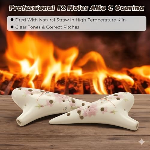 OcarinaWind 12 Hole Ceramic Ocarina with "Bird Loves Flower" Design, Tenor C Ocarina,Hand Painted by OcarinaWind, Gift Idea - Image 3